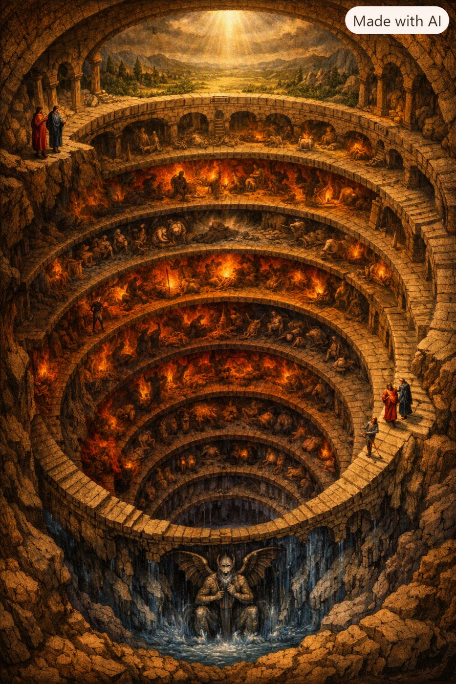 The nine circles of Hell, one above the next.