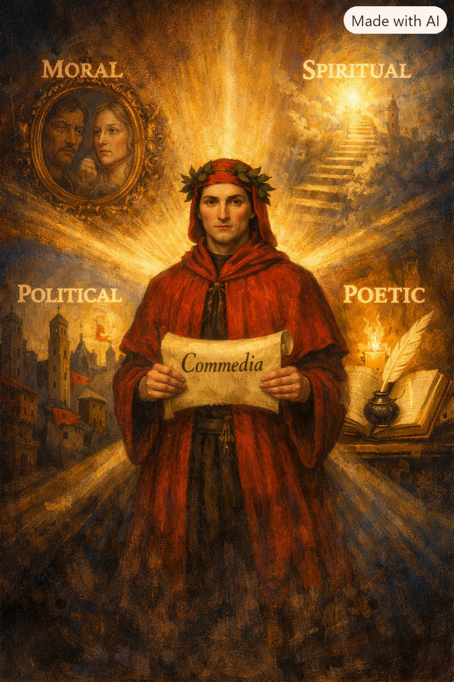 An illustration of Dante's four purposes.