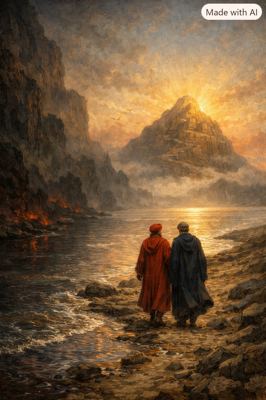An illustration of the turn from Hell toward repentance and grace.